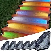 Solar Step Lights 6 Pack, LED Outdoor Stair Lights, Weather Resistant Waterproof 5V Step Lights Warm White & 7 RGB Colors Solar Deck Lights for Garden Backyard Patio Front Porch Decor