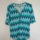 PIXLEY STITCH FIX NEW Top Women XS Teal V-Neck Roll-Tab Sleeve Edmond Henley