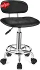 Square Rolling Stool with Backrest, Height Adjustable, Swivel, Black