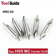 5 PC 2.5mm HSS Center Drill Bits, M2 High Speed Steel, HRC 63, 60° Countersink