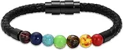 BIAIHQIE Stone Cremation Jewelry Urn Bracelet for Ashes Braided Leather Keepsake Ashes Bracelet Memorial Bangle Gift,20cm