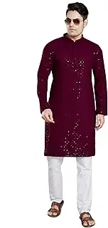 [DIVISIVE] Mens Kurta Sequin Embroidery Cotton Blend Slim Fit Pyjama Set