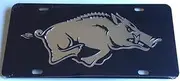 Arkansas Razorbacks Black Silver Mirrored Car Tag - Hogs License Plate