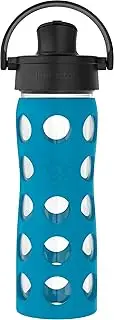 Lifefactory 16-Ounce Glass Water Bottle with Active Flip Cap and Protective Silicone Sleeve, Teal Lake