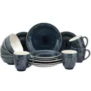 Elama Dinnerware Sets 16-Pc Stoneware Bohemian Casual Blue Round (Service For 4)