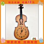 古風小提琴造型藝術時鐘 靜音時鐘 木製樂器掛鐘 五線譜藝術造型 鐘壁