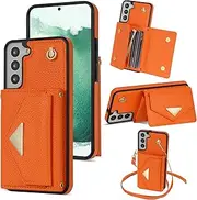 Compatible with Samsung Galaxy S23 5G Wallet Case Crossbody Credit Card Holder Strap Lanyard Kickstand Flip Leather Stand Cell Accessories S 23 23S GS23 G5 SM-S911U 6.1 inch Girls Women Orange