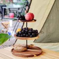 在飛比找momo購物網優惠-【May shop】兩入組 相思木水果盤創意雙層木製三層點心