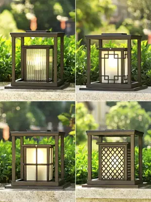 太陽能柱頭燈戶外防水庭院燈新中式花園柱子別墅門柱圍墻墻頭柱燈