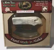 Handmade Made in ALASKA Natural Moose Antler EAGLE Ulu Knife Birch Wood Chopping