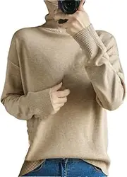 [Hamthuit] Women Turtleneck Sweater Tops Female Loose Solid Color Pullovers Long Sleeve Knit Sweater