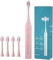 Rechargeable Toothbrush, Deep Cleaning Electronic Toothbrush, IPX7 Waterproof, with 4 Replacement Heads (Pink, 22 x 2.5 cm)