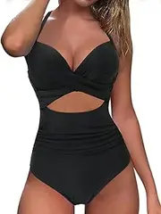 [MOOSLOVER] Women Sexy Cutout One Piece Swimsuits Push Up Tummy Control Monokini Bathing Suits