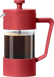 Oggi French Press Coffee Maker (12oz)- Borosilicate Glass, Coffee Press, Single Cup French Press, 3 cup Capacity, Brick Red