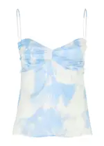 Ganni Printed Gathered Satin top - Light Blue - 40 (UK12 / M) 40 (UK12 / M)