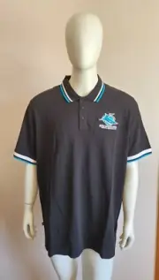 Cronulla Sharks NRL NRCR00102 Mens Black Short Sleeve Pique Polo Shirt Size 3XL