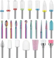 21Pcs Nail Drill Bits Set, 3/32 Inch Nail Bits for Nail Drill E-File, Professional Ceramic Carbide Diamond Drill Bit Set Nails for Acrylic Gel Nails, Home Salon