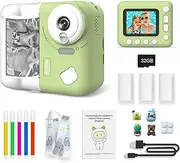 Instant Print Camera Camera 1080P Digital Camera for 2.4 Inch IPS Screen 10X Built-in Battery with Thermal Printing Paper Color Pens Neck Strap 32GB TF Card Birthday Festival Green One Size