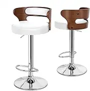 ALFORDSON 2X Bar Stool Adjustable Kitchen Counter Barstools Swivel Wooden Dining Chair Home Bar Dining Room Furniture in 61-82cm Seat Height with Anti-Slip Floor Protector (Ramiro White)