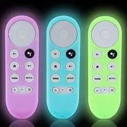 3 Pack Remote Case Fit for 2020 Google TV Chromecast 4K G9N9N Voice Remote Lightweight Anti-Slip Skin-Friendly Silicone Skin Sleeve-Luminous Blue+Luminous Green+Luminous Purple