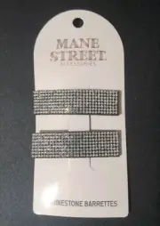 Mane Street Rhinestone Pair of Silver Rectangular Barrettes
