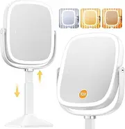 Gospire Rectangle Lighted Makeup Mirror with Magnification, 10X Magnifying Mirror with Lights 3 Color, Height Adjustable and 4000mAh Battery for Bedroom Bathroom, Large Surface for Women or Men- White