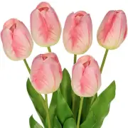 6PCS 23" Fake Tulip Flowers Artificial Pink Tulips Long Stem Faux Flower, Sil...