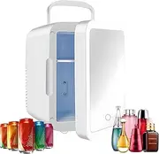 Vertical Mini Refrigerator 4L, with LED Makeup Mirror, 3-Speed Fill Light, Both Hot and Cold Use, for Car, Office, Home