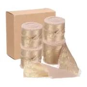 4pcs Chiffon Ribbon, 1"x5 Yard Silk Ribbon, Champagne Gold Glitter Fabric Ribbon
