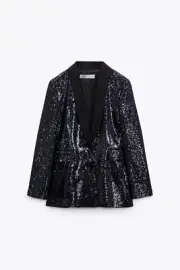 Zara SEQUIN TUXEDO JACKET LIMITED EDITION NAVY BLUE - REF. 9395/007 XS