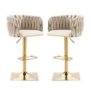 SERENITà Modern Velvet Breakfast Bar Stools Swivel Barstools Adjustable Counter Stools with Backrest Set of 2 Beige