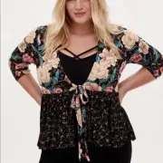 Torrid Mixed Print Tie Front Kimono Size 1X/14-16 NWT