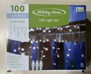 Holiday Home 100 LED Cool White Icicle Style Indoor/Outdoor String Lights, 14 ft