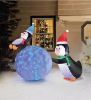 6' Penguins Playing With Swirling Snowball - Winter And Christmas Inflatable