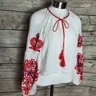 Forever 21 White Peasant Boho Top Shirt Blouse Floral Embroidered Puff Sleeve S