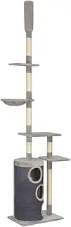 Cat Scratching Post with 1 House, Cat Tower with Sisal Scratching Posts, Cat Tree with Basket for Indoor Large Cats, Kittens, 55 x 40 x 260 cm, Grey