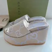 NIB Women's Gucci Jumbo GG Canvas Platform Wedges Sandals Shoes SIZE 39, 40, 41