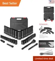 Premium Mechanic Tool Kit - Drive Socket Set - 72 Teeth Ratchet - Metric/SAE
