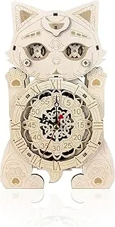 Foyucool 3D Wooden Puzzle for Adults, DIY Cat Clock with No Tick Sound Model Kit, Creative Assembly Model Building Kits to Build for Adults and Teens, DIY Assembly Puzzle Toy for Father's Day