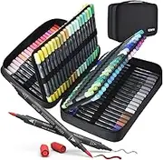 KEMYR Markers for Adult Coloring Books: 120 Colors Markers Set Dual Tips Fine & Brush Pens Water-Based Art Markers for Kids Adults Drawing Sketching Bullet Journal Writing Lettering No bleeding