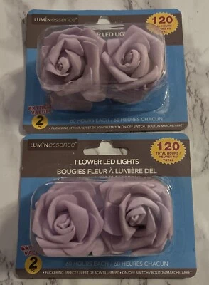 Two 2 pk LED flower lights Lavender Purple Rose Color Changing On ,Off switch