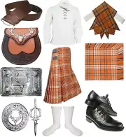 Scottish Handmade Men Traditional Tennessee Volunteer Orange Tartan Kilt Outfit