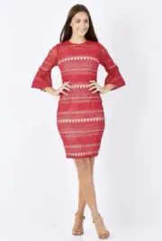 NWT COOPER ST Decandent Lace Dress 3/4 Bell Sleeves Sz 4 Crochet Nude Lined $219