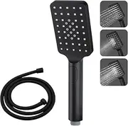 ACA International 3 Modes Massage Handheld High Pressure Shower Head Square Black Hand Held Shower with Shower Hose Rain Spray Shower Head for Bathroom WELS (Black)