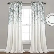 [Lush Decor] Blue and Gray Weeping Flowers Room Darkening Window Panel Curtain Set (Pair), 95” x 52, 95" x 52"