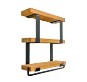 Ziggy 3-tier 5.5" x 20" x 24" Light Walnut Pine Wood Floating Shelf w/Towel Bar