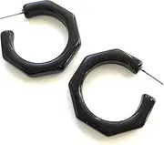 [LEETIE LOVENDALE] Black Octagon Acrylic Kay Hoop Earrings | Lucite Hoops - KAY-BK-1, Resin lucite Plastic