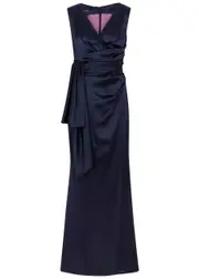 Talbot Runhof Bosworth Navy Wrap-effect Satin Gown - 14 14