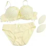 [GLSTOY] Women's Lace Bra Set Push up Bra and Panty Set 75b Comfortable Fit and Fashionable Yellow