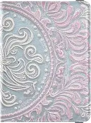 [Amooorous] Elegant Pasley Floral Silver Peach Colorful Leather decorative cute passport holder Wallet Combo Passport Cover Holder Wallet Case Ultra Slim, elegant pasley floral silver peach colorful, 1 size